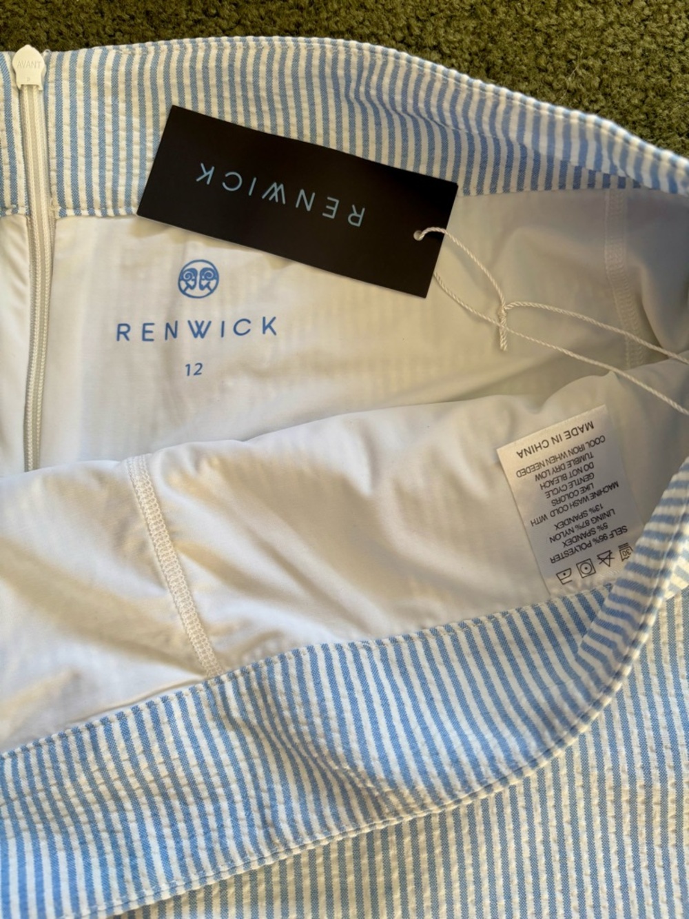 NWT Renwick Sz 12 Seersucker Mini Skirt and Shorts with Navy Piping - Light Blue - Picture 4 of 9